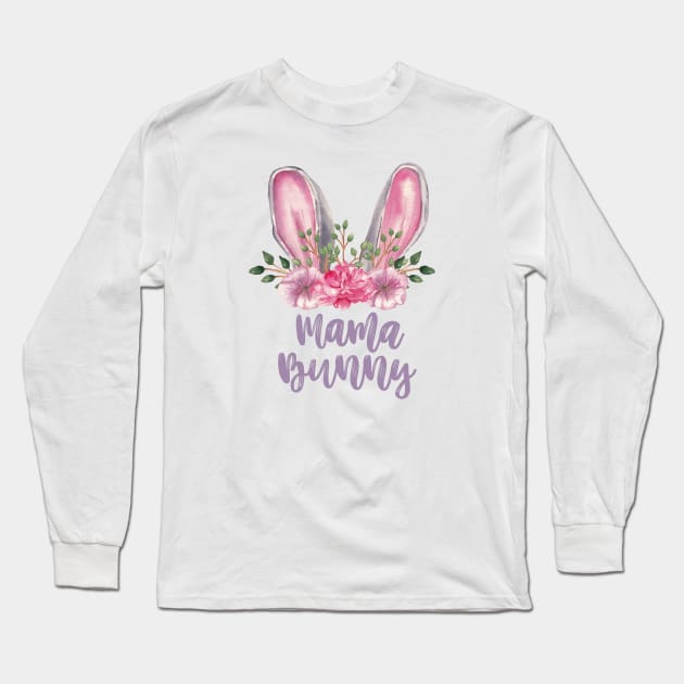 Mama Bunny Watercolor Bunny Ears with Pink and Purple Long Sleeve T-Shirt by Patty Bee Shop